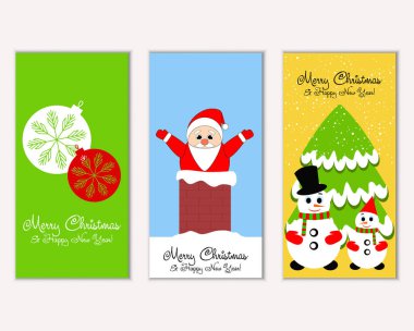 mutlu Noeller ve mutlu yeni yıl tebrik kartları vektör çizim