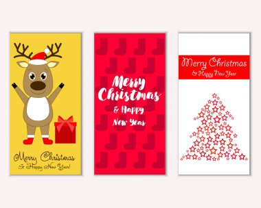 mutlu Noeller ve mutlu yeni yıl tebrik kartları vektör çizim