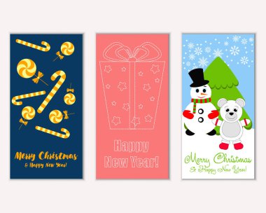 mutlu Noeller ve mutlu yeni yıl tebrik kartları vektör çizim       