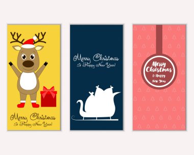 mutlu Noeller ve mutlu yeni yıl tebrik kartları vektör çizim