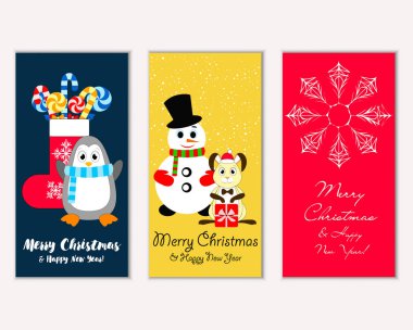 mutlu Noeller ve mutlu yeni yıl tebrik kartları vektör çizim   