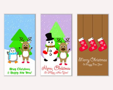 Mutlu Noeller ve mutlu yeni yıl tebrik kartları. Vektör çizim 