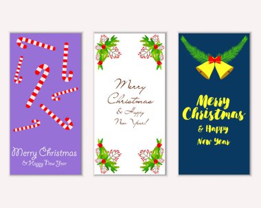 Mutlu Noeller ve mutlu yeni yıl tebrik kartları. Vektör çizim   