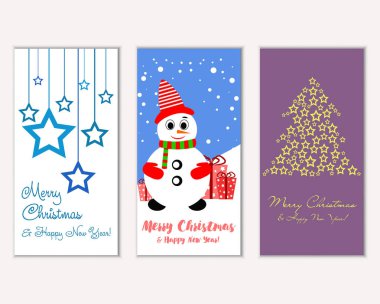 mutlu Noeller ve mutlu yeni yıl tebrik kartları vektör çizim