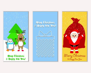 Mutlu Noeller ve mutlu yeni yıl tebrik kartları. Vektör çizim   