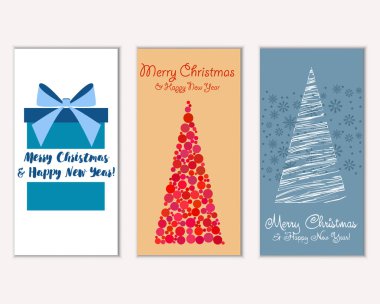 Mutlu Noeller ve mutlu yeni yıl tebrik kartları. Vektör çizim   