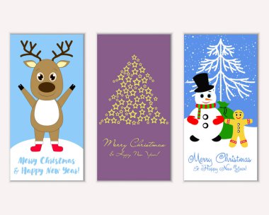 Mutlu Noeller ve mutlu yeni yıl tebrik kartları. Vektör çizim       