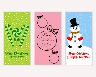 mutlu Noeller ve mutlu yeni yıl tebrik kartları vektör çizim
