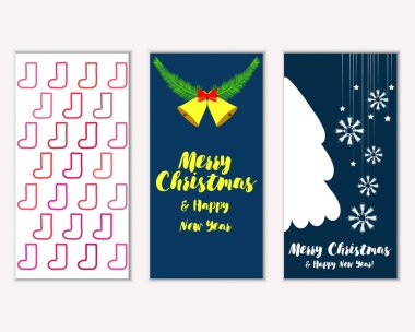 Mutlu Noeller ve mutlu yeni yıl tebrik kartları. Vektör çizim     