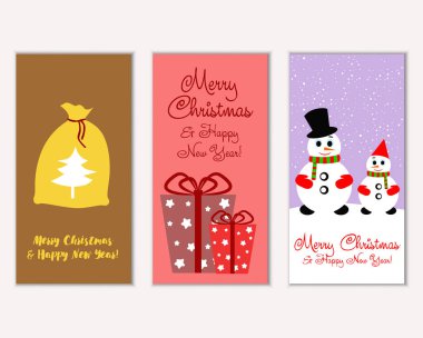 Mutlu Noeller ve mutlu yeni yıl tebrik kartları. Vektör çizim     