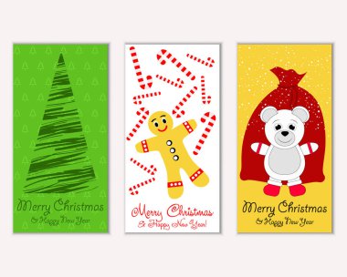 Mutlu Noeller ve mutlu yeni yıl tebrik kartları. Vektör çizim 