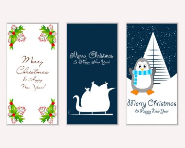 mutlu Noeller ve mutlu yeni yıl tebrik kartları vektör çizim     