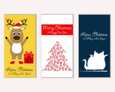 mutlu Noeller ve mutlu yeni yıl tebrik kartları vektör çizim