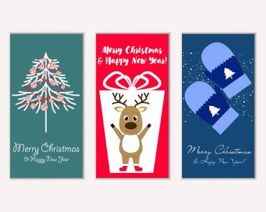mutlu Noeller ve mutlu yeni yıl tebrik kartları vektör çizim