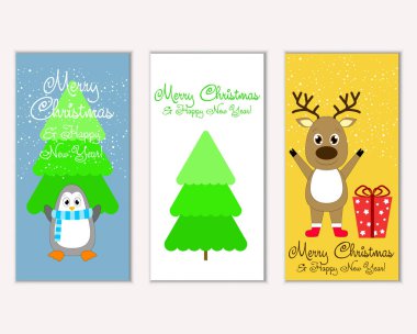 Mutlu Noeller ve mutlu yeni yıl tebrik kartları. Vektör çizim   