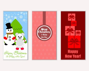 mutlu Noeller ve mutlu yeni yıl tebrik kartları vektör çizim      