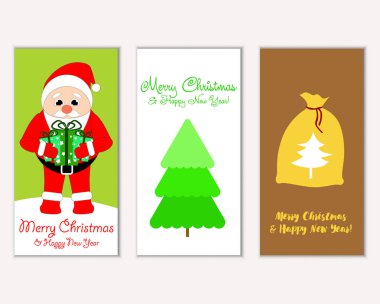 Mutlu Noeller ve mutlu yeni yıl tebrik kartları. Vektör çizim     