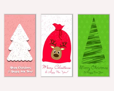 Mutlu Noeller ve mutlu yeni yıl tebrik kartları. Vektör çizim   