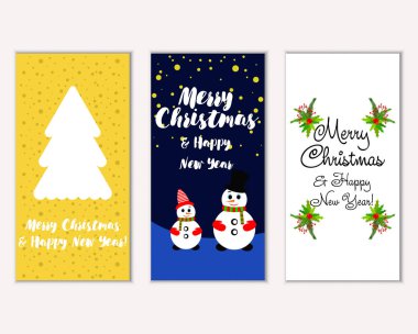 mutlu Noeller ve mutlu yeni yıl tebrik kartları vektör çizim