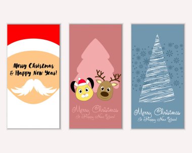 mutlu Noeller ve mutlu yeni yıl tebrik kartları vektör çizim     