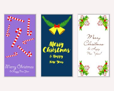 Mutlu Noeller ve mutlu yeni yıl tebrik kartları. Vektör çizim   