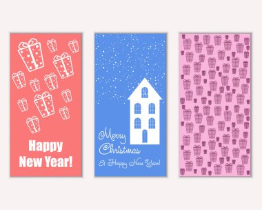 mutlu Noeller ve mutlu yeni yıl tebrik kartları vektör çizim     