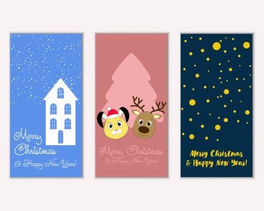 mutlu Noeller ve mutlu yeni yıl tebrik kartları vektör çizim     