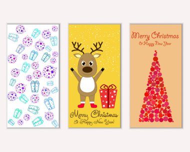 Mutlu Noeller ve mutlu yeni yıl tebrik kartları. Vektör çizim   