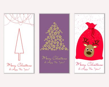 mutlu Noeller ve mutlu yeni yıl tebrik kartları vektör çizim     