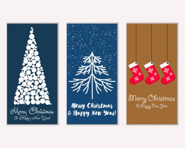 Mutlu Noeller ve mutlu yeni yıl tebrik kartları. Vektör çizim 