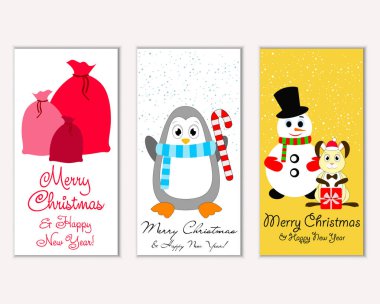 Mutlu Noeller ve mutlu yeni yıl tebrik kartları. Vektör çizim   