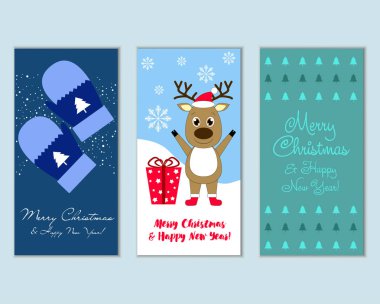 mutlu Noeller ve mutlu yeni yıl tebrik kartları vektör çizim