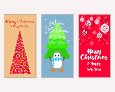 Mutlu Noeller ve mutlu yeni yıl tebrik kartları. Vektör çizim   