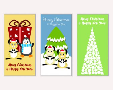 Mutlu Noeller ve mutlu yeni yıl tebrik kartları. Vektör çizim 
