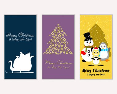 mutlu Noeller ve mutlu yeni yıl tebrik kartları vektör çizim     