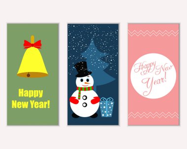 Renkli Noel kartları yılbaşı süsleri ve kardan adam vektör çizim ile