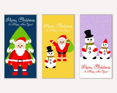 mutlu Noeller ve mutlu yeni yıl tebrik kartları vektör çizim