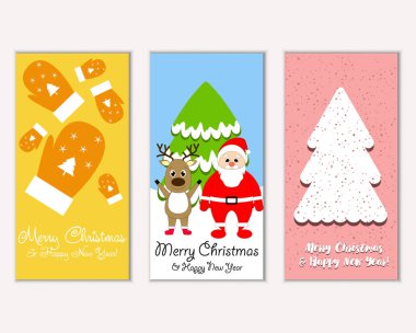 mutlu Noeller ve mutlu yeni yıl tebrik kartları vektör çizim       