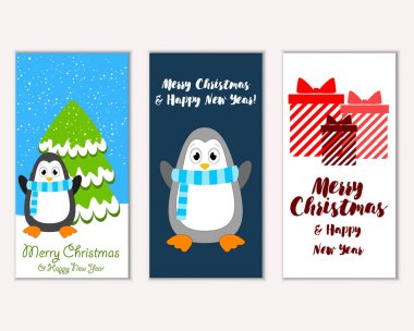 Mutlu Noeller ve mutlu yeni yıl tebrik kartları. Vektör çizim   