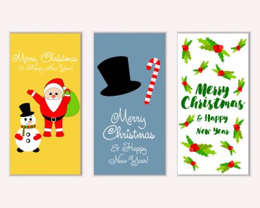 mutlu Noeller ve mutlu yeni yıl tebrik kartları vektör çizim       