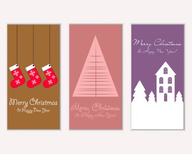 Mutlu Noeller ve mutlu yeni yıl tebrik kartları. Vektör çizim   