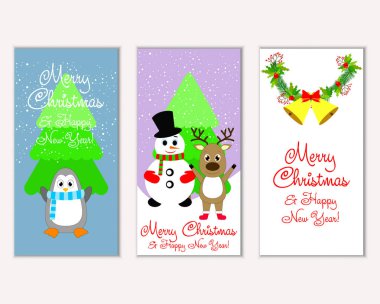 mutlu Noeller ve mutlu yeni yıl tebrik kartları vektör çizim