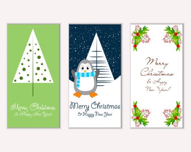 mutlu Noeller ve mutlu yeni yıl tebrik kartları vektör çizim     