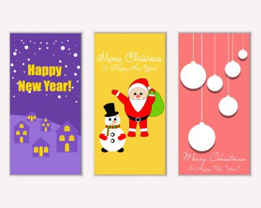 mutlu Noeller ve mutlu yeni yıl tebrik kartları vektör çizim