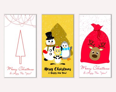 mutlu Noeller ve mutlu yeni yıl tebrik kartları vektör çizim     
