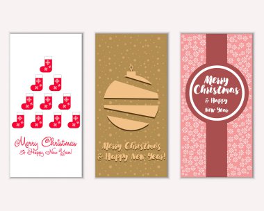 mutlu Noeller ve mutlu yeni yıl tebrik kartları vektör çizim 