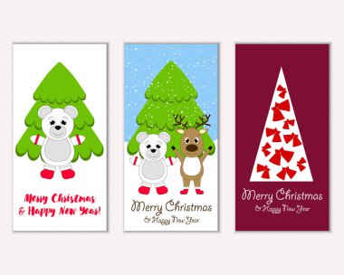 Mutlu Noeller ve mutlu yeni yıl tebrik kartları. Vektör çizim 