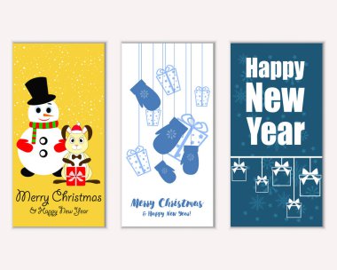 mutlu Noeller ve mutlu yeni yıl tebrik kartları vektör çizim   