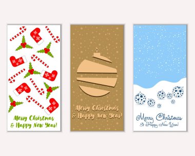 Mutlu Noeller ve mutlu yeni yıl tebrik kartları. Vektör çizim     