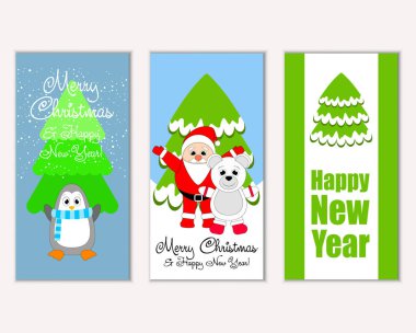 mutlu Noeller ve mutlu yeni yıl tebrik kartları vektör çizim